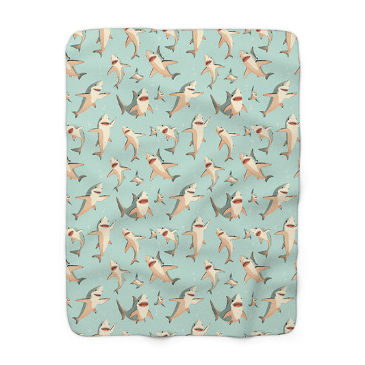 Aquamarine Sharks Sherpa Fleece Blanket