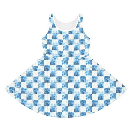 Cozy Blue Checkered Girls' Sleeveless Sundress