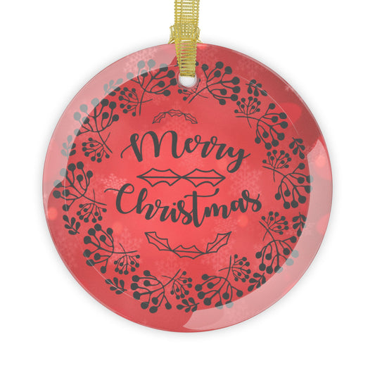 Merry Christmas Wreath Glass Ornament
