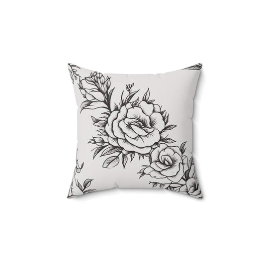 Midnight Rose Sketch Throw Pillow