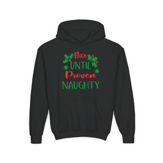 Nice Until Proven Naughty Youth Heavy Blend Hooded Sweatshirt