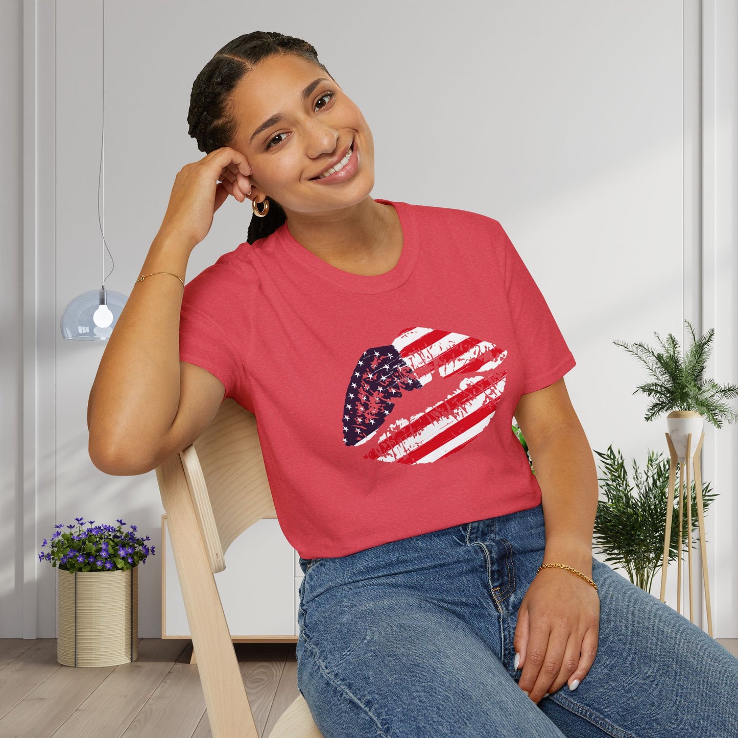 American Flag Lips Adult T-shirt