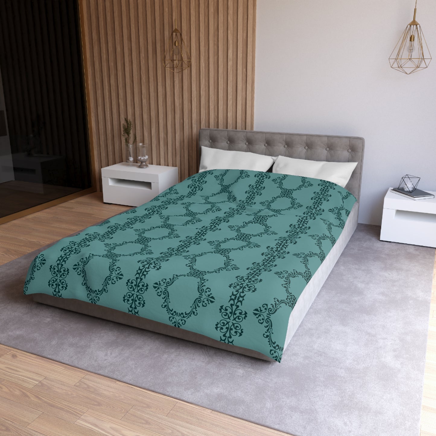 Teal Lace Pattern Microfiber Duvet Cover