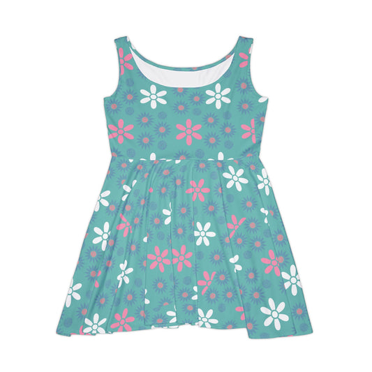 Teal Daisy Women's Skater Dress - Fun Spring Floral Dress for Every Occasion