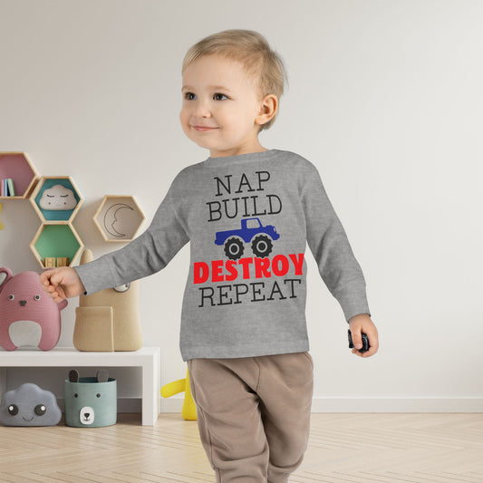 Nap Build Destroy Repeat Toddler Long Sleeve Tee