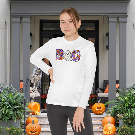 Cute Floral Boo w/Ghost Youth Long Sleeve Tee