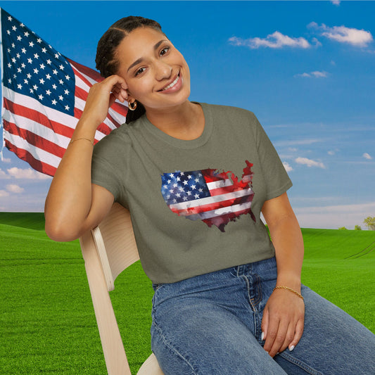 American-Shaped Flag Watercolor Adult T-Shirt