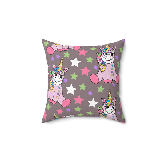 Unicorns on Brown Throw Pillow
