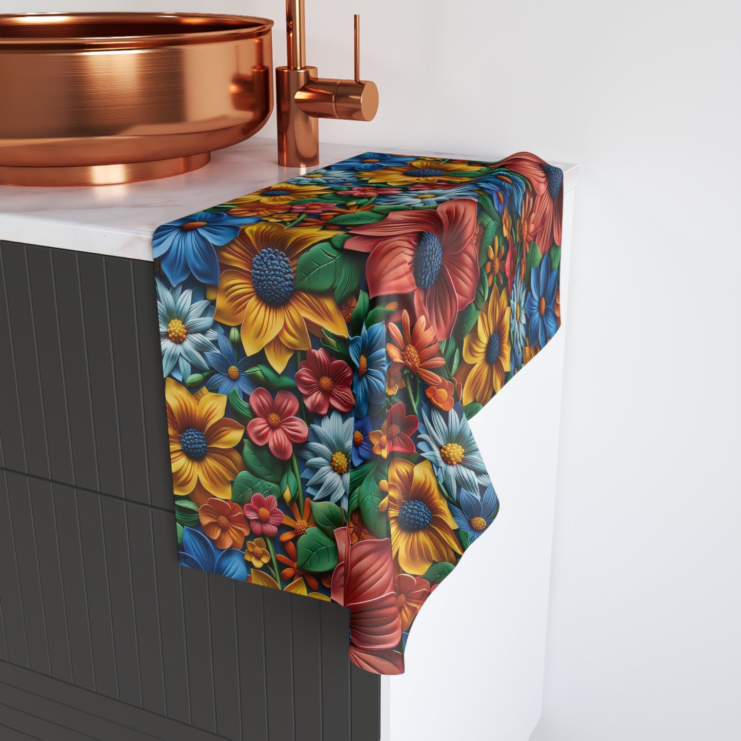 Vivid 3D Flowers Bathroom Hand Towel Set