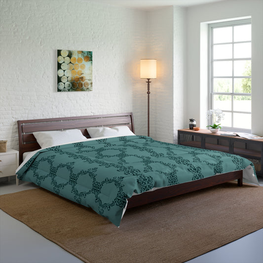 Teal Lace Pattern Comforter