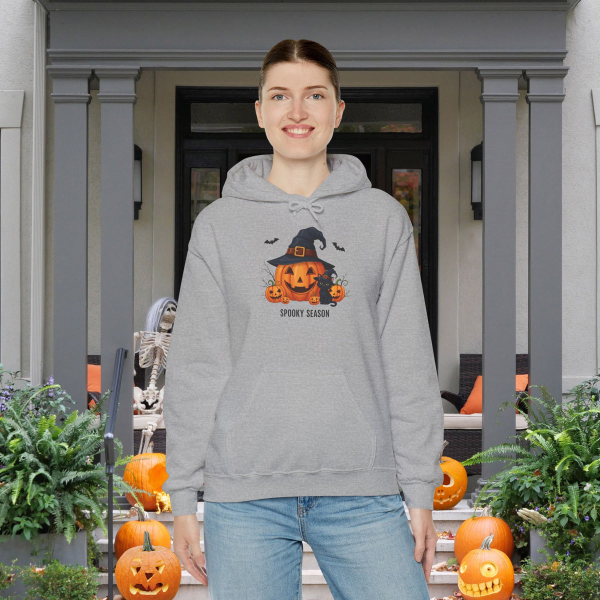 Spooky Season (Jack-O-Lantern/Black Cat) Adult Heavy Blend™ Hoodie