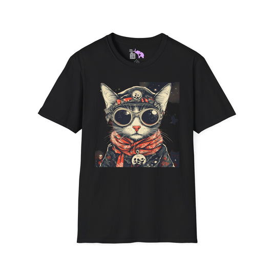 Creepy Aviator Cat Adult T-shirt