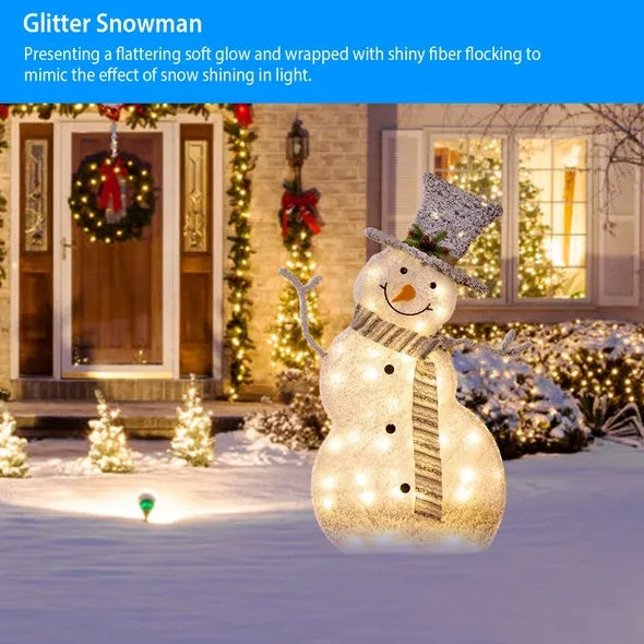 Flocked Snowman LED Decoration – Battery-Powered Holiday Display