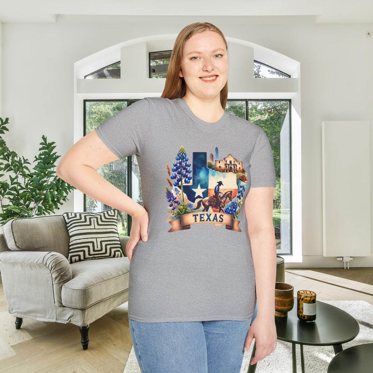 Texas Cowboy & Bluebonnets Adult T-shirt