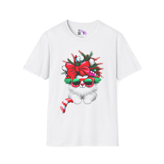 White Candy Cane Kitten Adult T-shirt