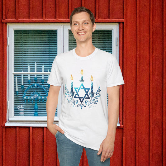 Star & Flame Hanukkah Adult T-shirt