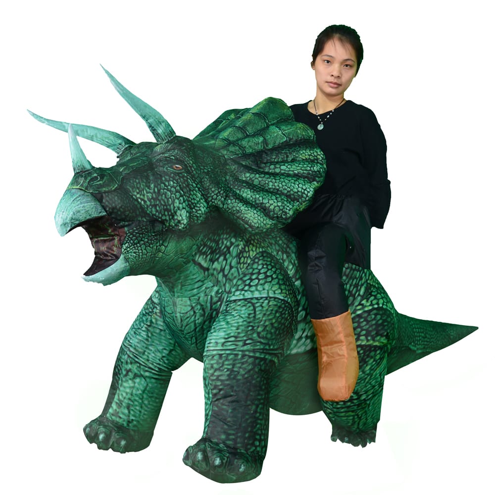 Inflatable Ride-On Green Triceratops Costume for Adults