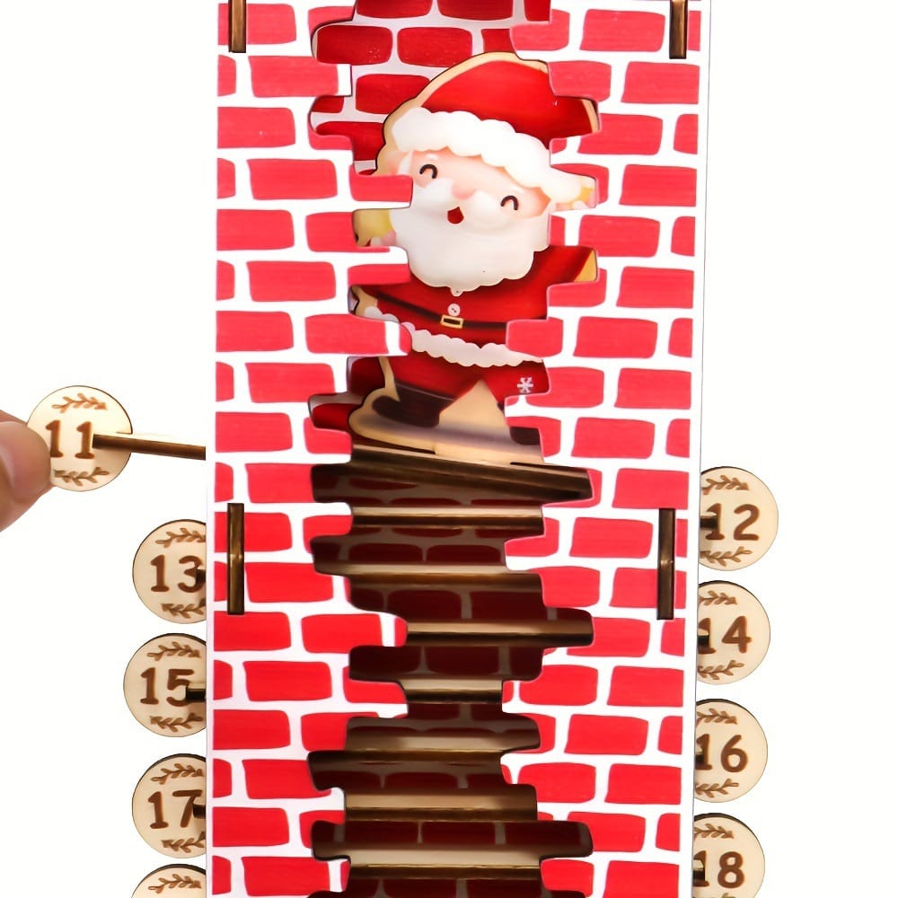 Wooden Santa Climbing Chimney Advent Calendar – Christmas Countdown Decor