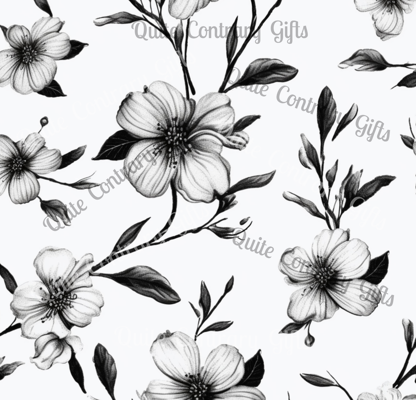 Black & White Five Petal Floral Microfiber Duvet Cover