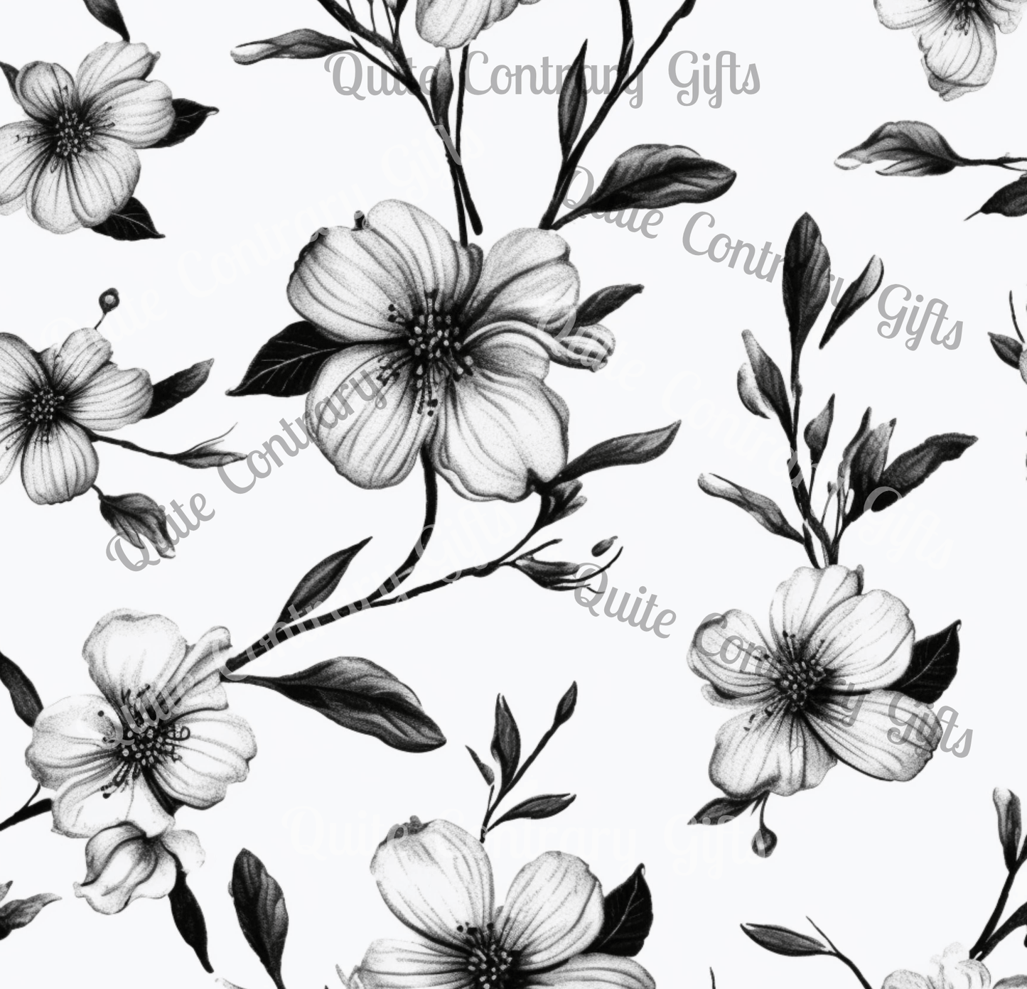 Black & White Five Petal Floral Microfiber Duvet Cover