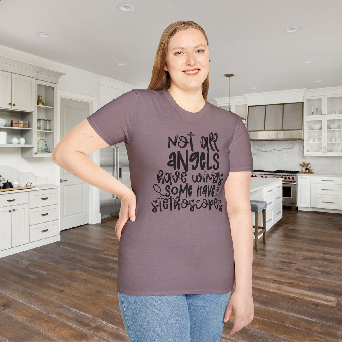 Not All Angels Wear Capes Some Wear Stethoscopes Adult T-shirt