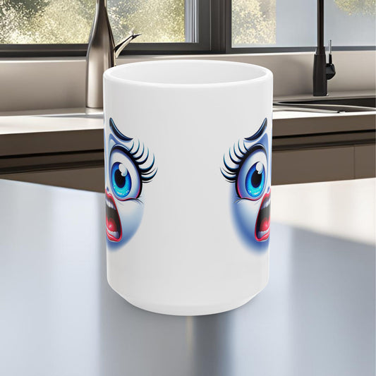 Scared Eyes & Lips Ceramic Mug, (11oz, 15oz)