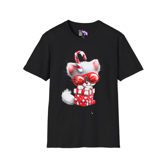 Candy Cane Kitten Adult T-shirt