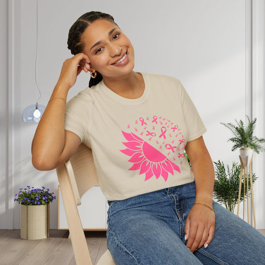Sunflower & Butterflies Breast Cancer Awareness Adult T-shirt