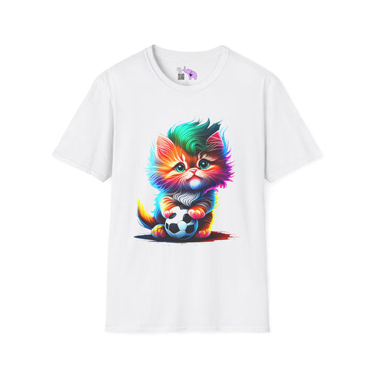 Cute Colorful Kitten w/Soccer Ball Adult T-shirt