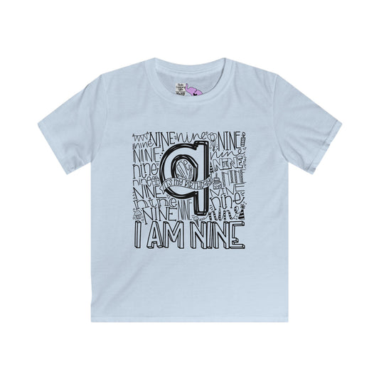 I Am Nine Typography Youth Softstyle Tee