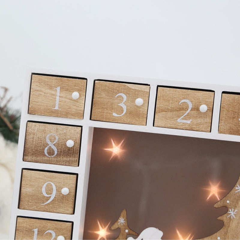 Wooden Advent Calendar with Drawers – Santa Sleigh & Reindeer Silhouette
