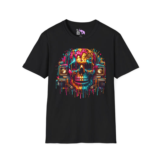 Colorful Skull & Car Adult T-shirt