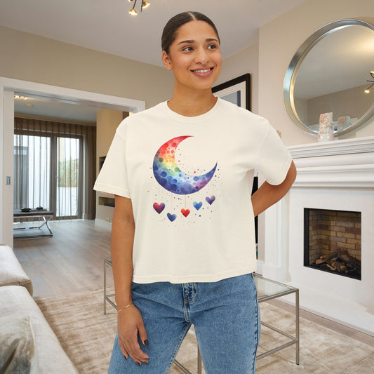 Colorful Heart Moon Women's Boxy Tee