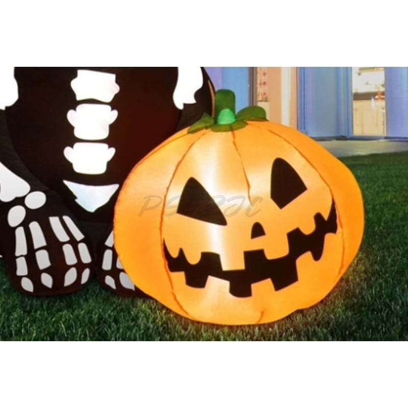 Skeleton Puppy with Glowing Pumpkin Inflatable