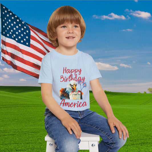 Happy Birthday America (Eagle Eating Cake) Heavy Cotton™ Toddler T-shirt