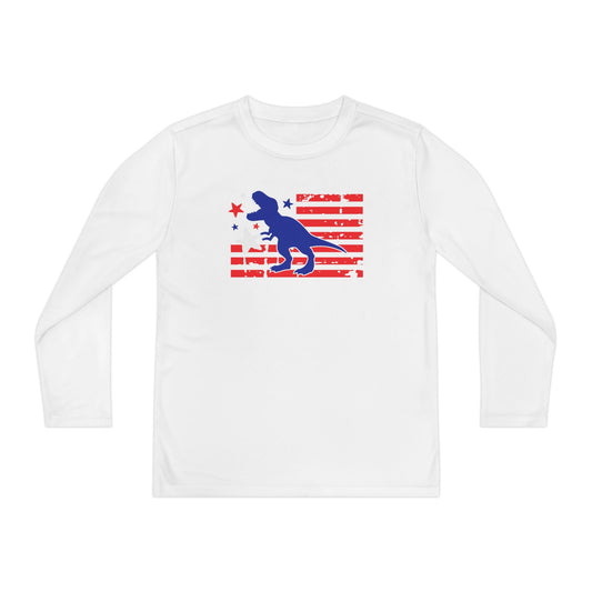 Distressed Patriotic T-Rex Youth Long Sleeve Tee