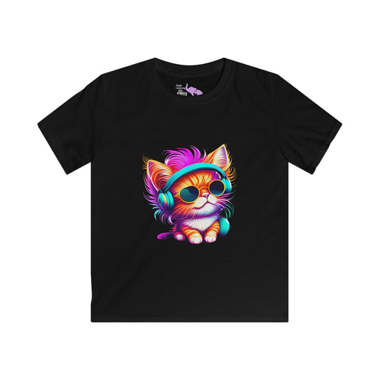 Cool Kitten w/Headphones Youth Softstyle Tee