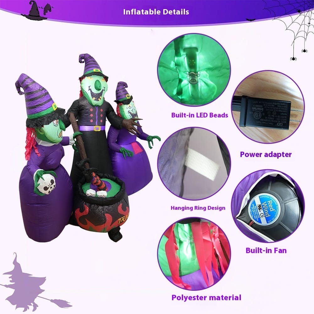 6.2FT Three Witches Halloween Inflatable with Cauldron