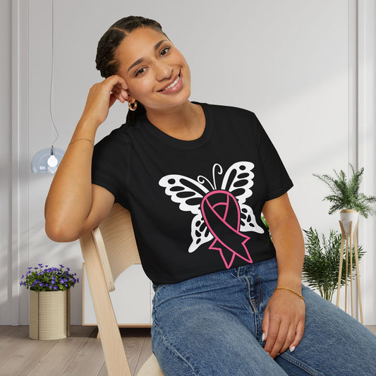 Butterfly Pink Support Ribbon Adult T-shirt