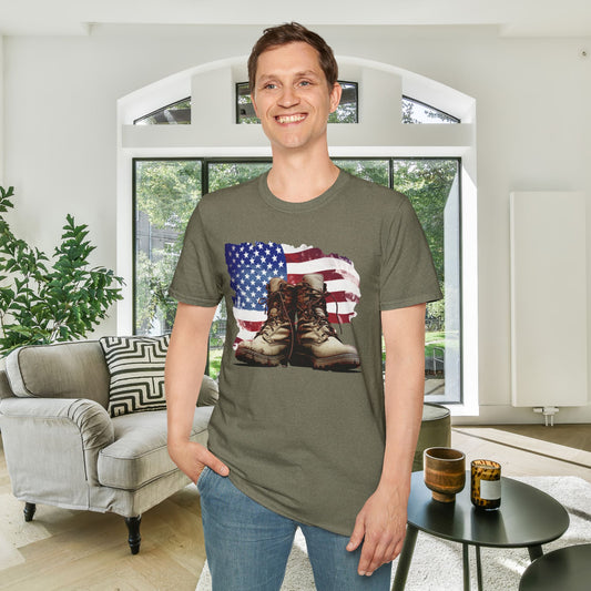 American Flag & Boots Adult T-shirt
