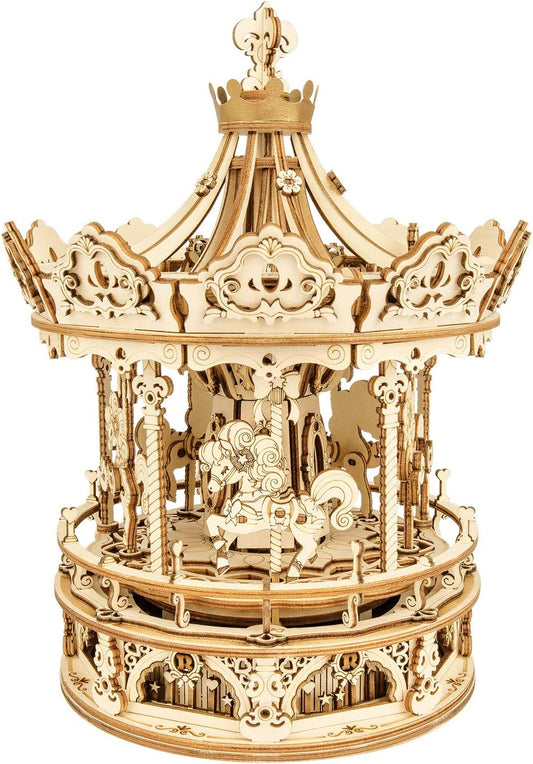 Carousel 3D DIY Wooden Puzzle Model Rotating Music Box