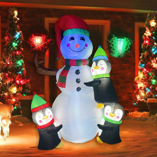 6FT Snowman with Three Penguins Christmas Inflatable