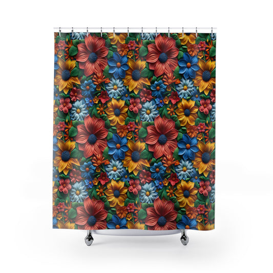 Vibrant 3D Flowers Shower Curtain