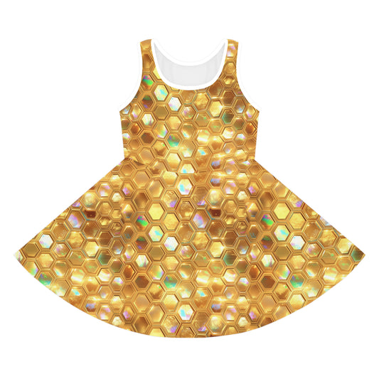 Golden Prism Grid Girls' Sleeveless Sundress