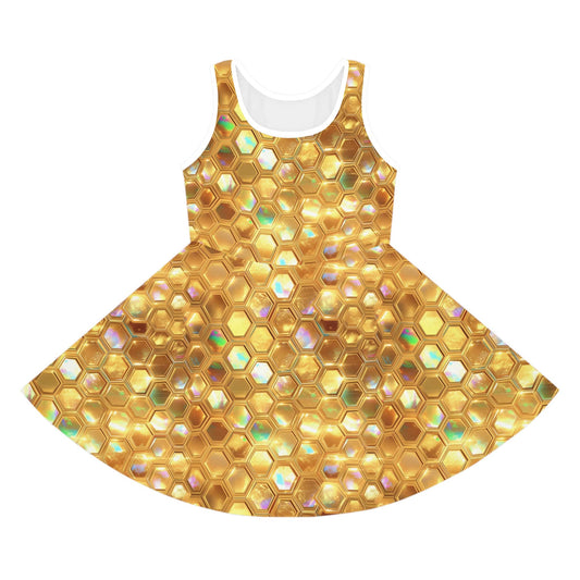 Golden Prism Grid Girls' Sleeveless Sundress