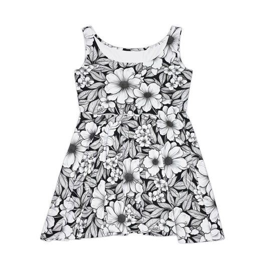 Black & White Forget-Me-Nots Women's Skater Dress