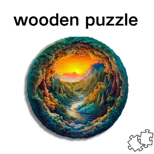 Sunset Valley River Round Wooden Puzzles