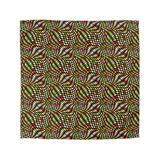 Warped Yellow/Green Checkered Microfiber Duvet Cover