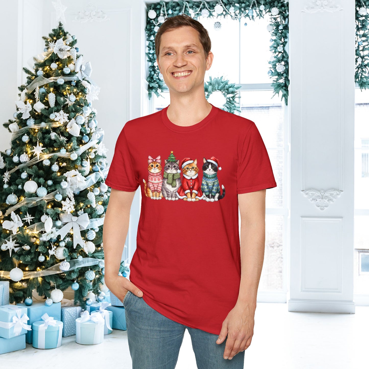 Meowy Christmas Crew Adult T-shirt