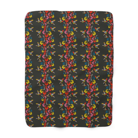 Hummingbirds & Hibiscus Flowers Sherpa Fleece Blanket
